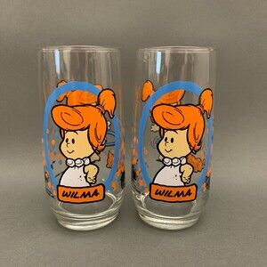 Libbey The Flintstone Kids Hanna Barbera Glasses Pizza Hut Wilma Lot of 2